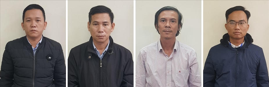 Các bị can (từ trái qua): Hoàng Trung Hậu, Nguyễn Tấn Chánh, Lê Công Bằng, Quách Văn Phúc. Ảnh: BCA