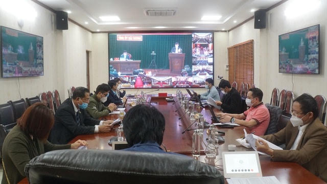 Điểm cầu cuộc họp trực tuyến của Ban Thường vụ Tỉnh ủy Hải Dương tại Sở Thông tin và Truyền thông tỉnh Hải Dương.