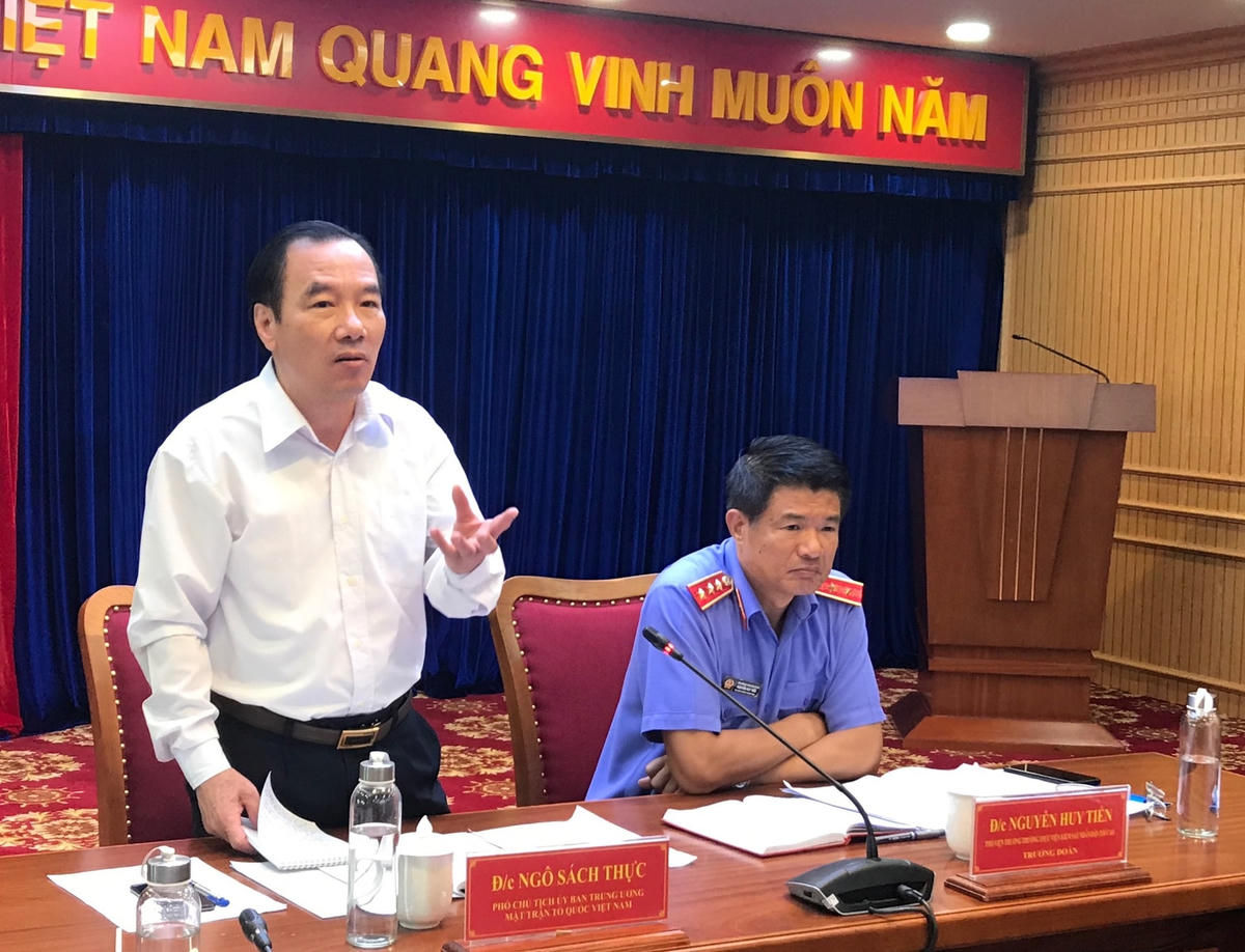 Phó Chủ tịch UBTƯ MTTQ Việt Nam Ngô Sách Thực phát biểu tại buổi làm việc.