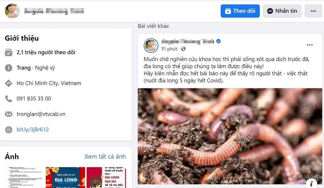 Diễn viên Angela Phương Trinh từng chia sẻ nội dung “nuốt địa long 5 ngày hết Covid-19”.