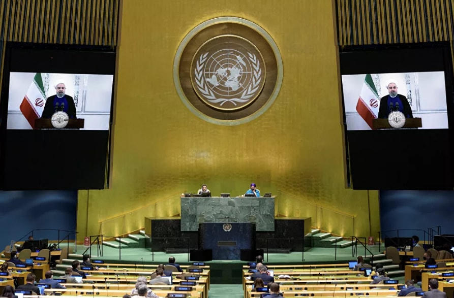 Tổng thống Iran Hassan Rouhani phát biểu tại phiên họp thứ 75 trong một video được quay trước.