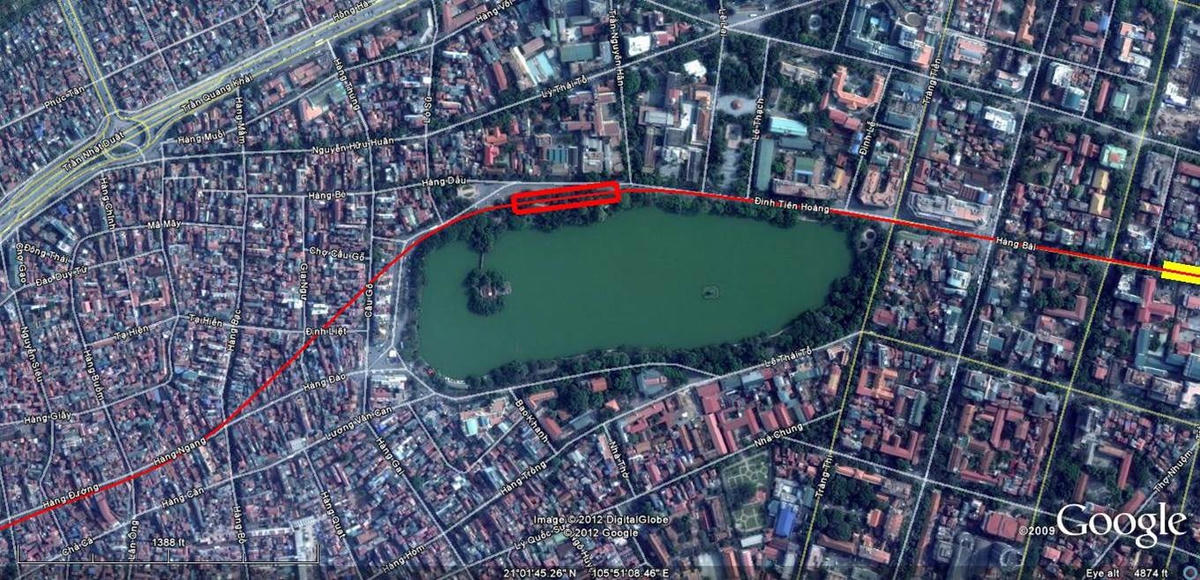 Phương án đặt ga ngầm C9 ngay dưới đường Đinh Tiên Hoàng và một phần diện tích vườn cây xanh phía trước Công ty Điện Lực TP Hà Nội vẫn chưa được thông qua.