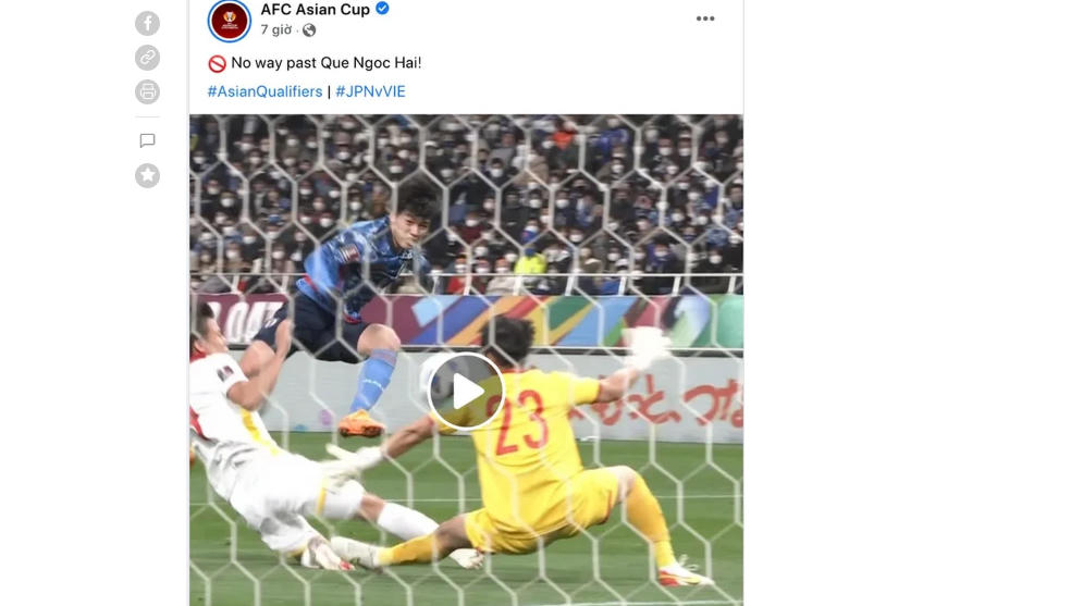 AFC dành lời khen ngợi cho Quế Ngọc Hải (Ảnh: Facebook AFC).