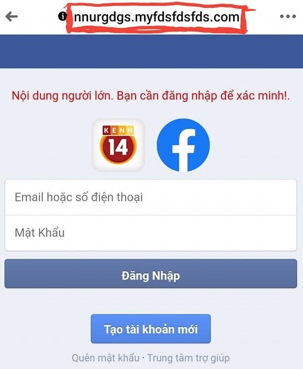 Đường link 'ảo' do hacker lập ra, người dùng sẽ phải rất cẩn thận trước những thông tin bắt đăng nhập tài khoản. (Ảnh chụp màn hình).