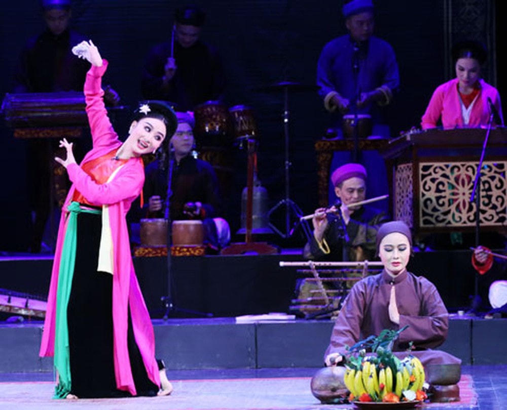 Cảnh trong vở Chèo “Thị Mầu lên chùa”.
