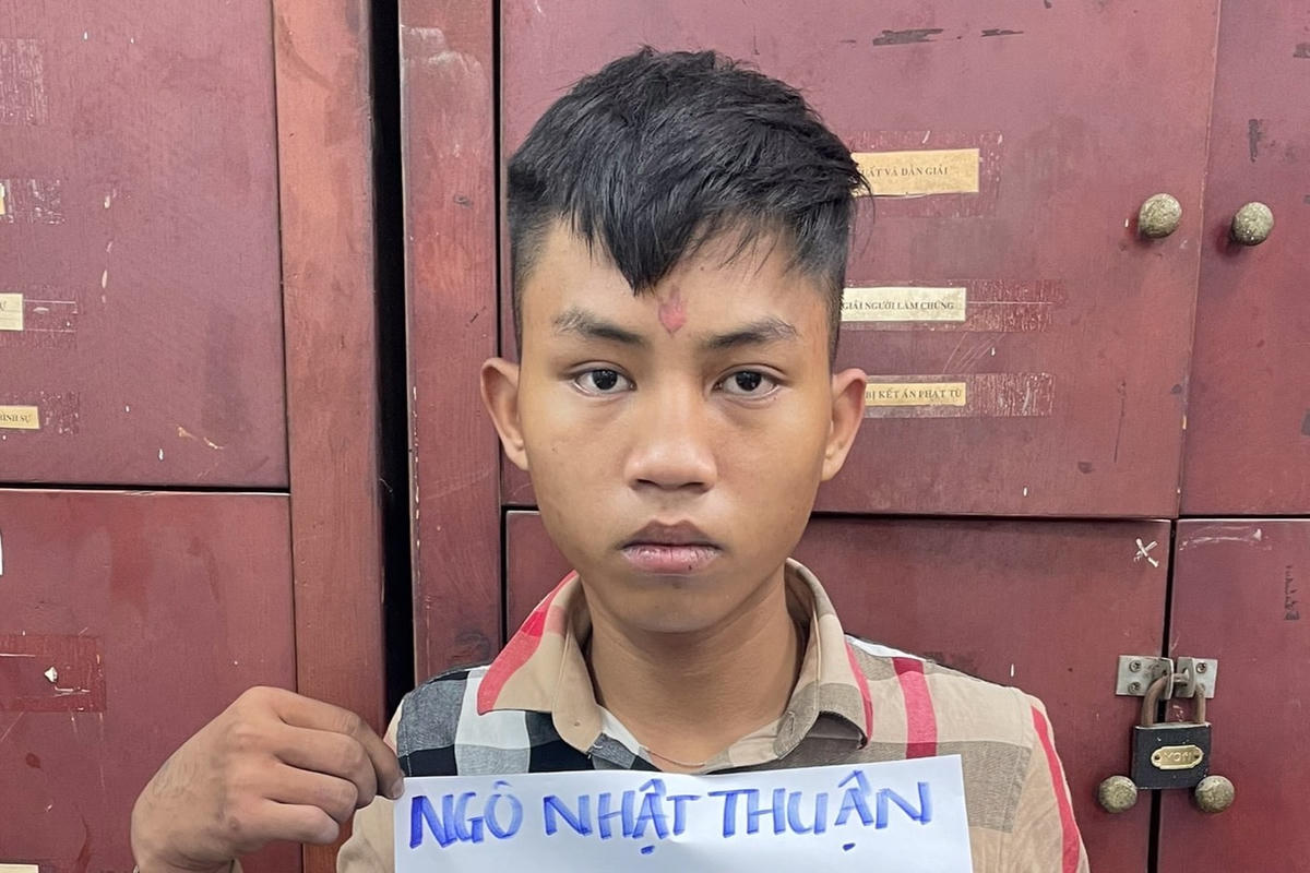 Đối tượng Thuận tại cơ quan công an (Ảnh Công an cung cấp).