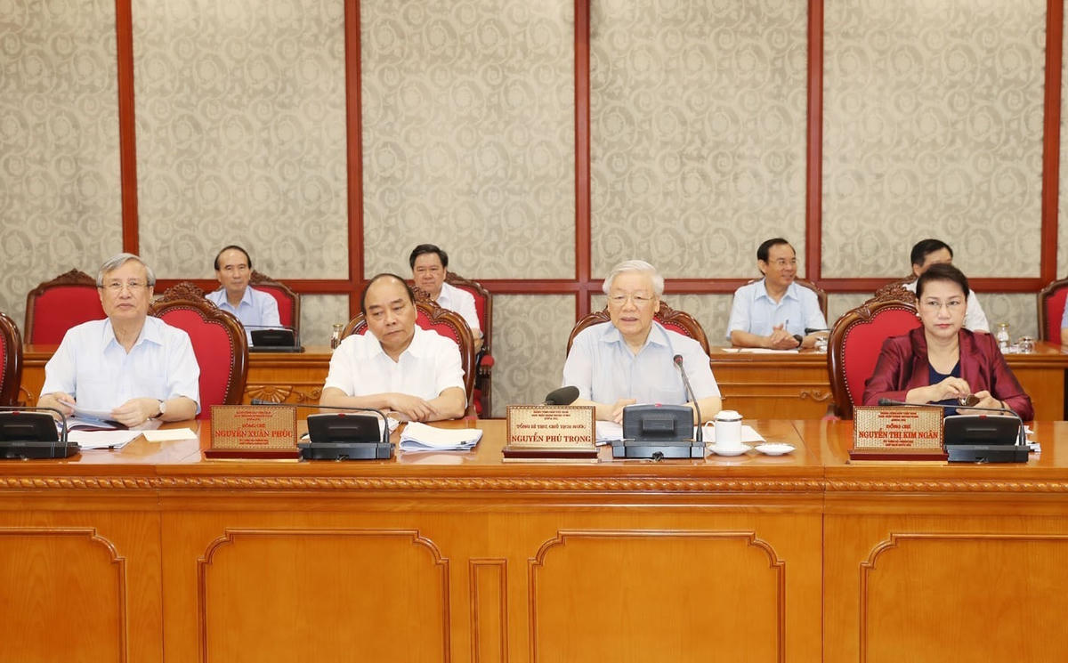 Tổng Bí thư, Chủ tịch nước Nguyễn Phú Trọng phát biểu chỉ đạo cuộc họp. Ảnh: Trí Dũng - TTXVN.