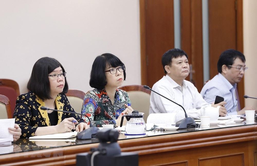 Ban lãnh đạo, Thường vụ Đảng ủy TTXVN dự hội nghị tại điểm cầu Thông tấn xã Việt Nam (Hà Nội). (Ảnh: Dương Giang/TTXVN).