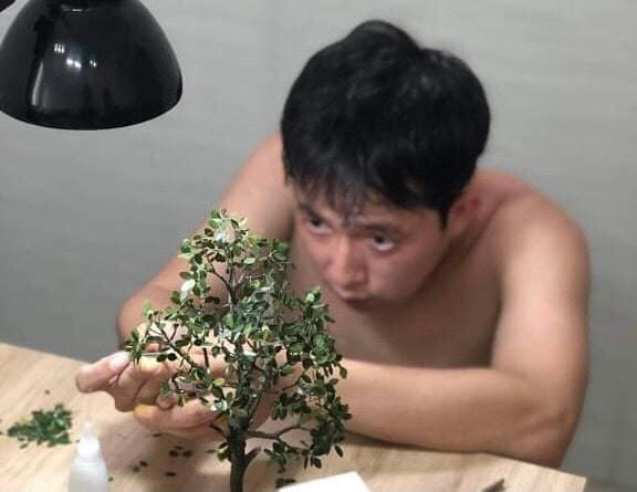 Anh Dặm tìm đến mô hình cây xanh mini trong thời gian thành phố thực hiện giãn cách xã hội. Ảnh: NVCC.