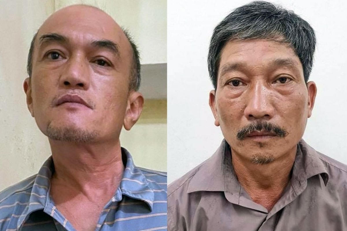Hai đối tượng Nguyễn Duy Lung (trái) và Nguyễn Đình Sơn sau khi bị bắt