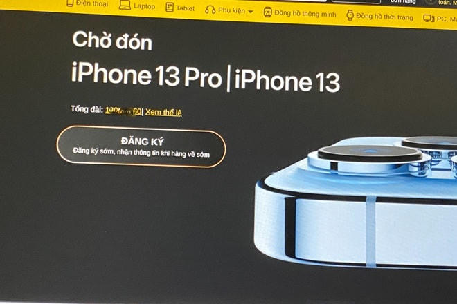 Trang web đặt cọc iPhone 13 của Thế giới di động đã chuyển sang trạng thái đăng ký nhận thông tin sản phẩm.