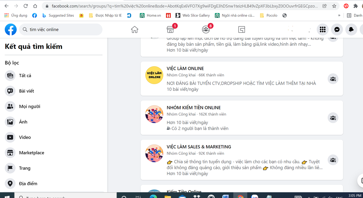 Nhan nhản các hội nhóm tuyển việc làm online, tuyển cộng tác viên kinh doanh online trên mạng xã hội.