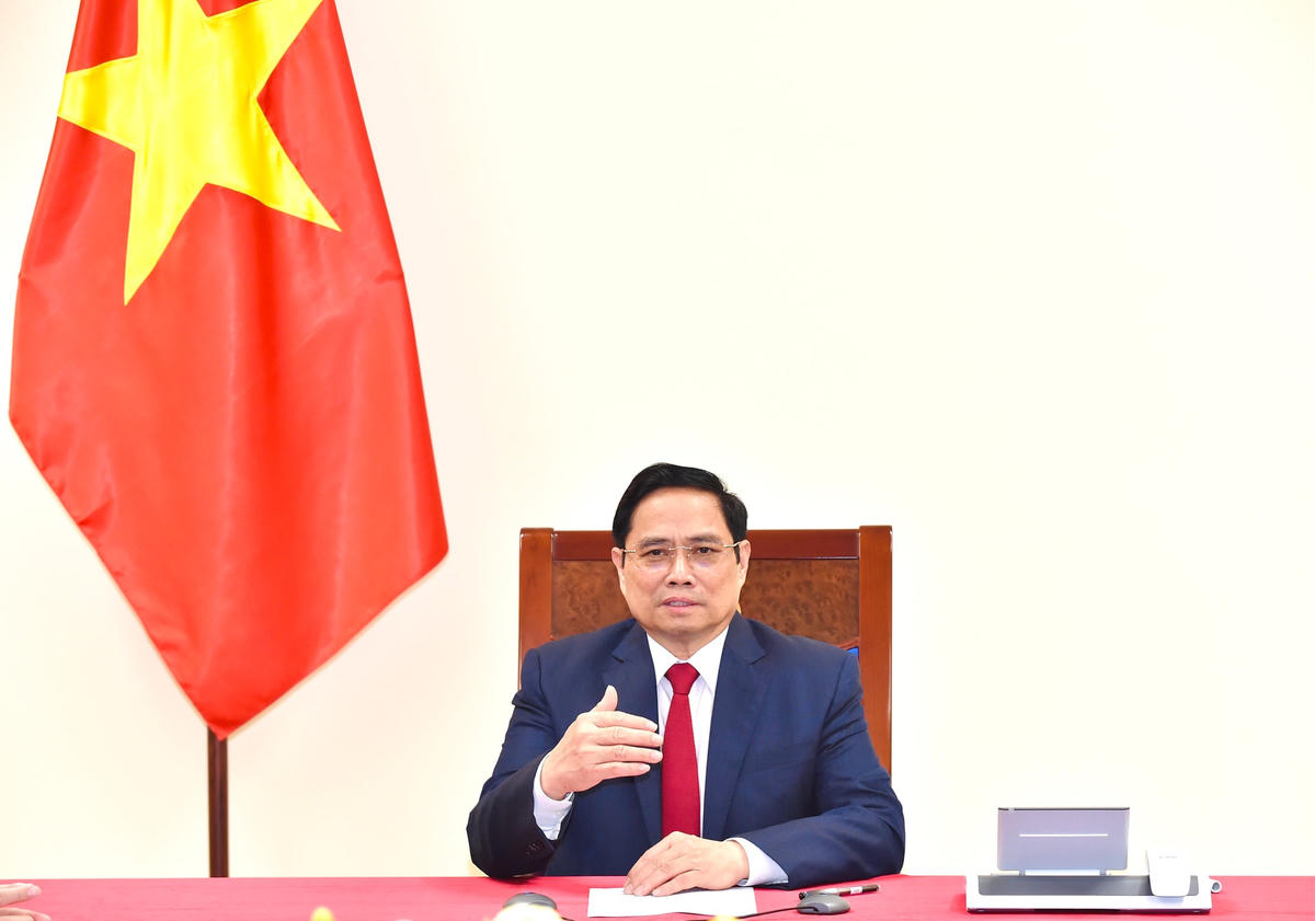 Thủ tướng Phạm Minh Chính điện đàm với Tổng Giám đốc WHO. Ảnh: VGP/Nhật Bắc.