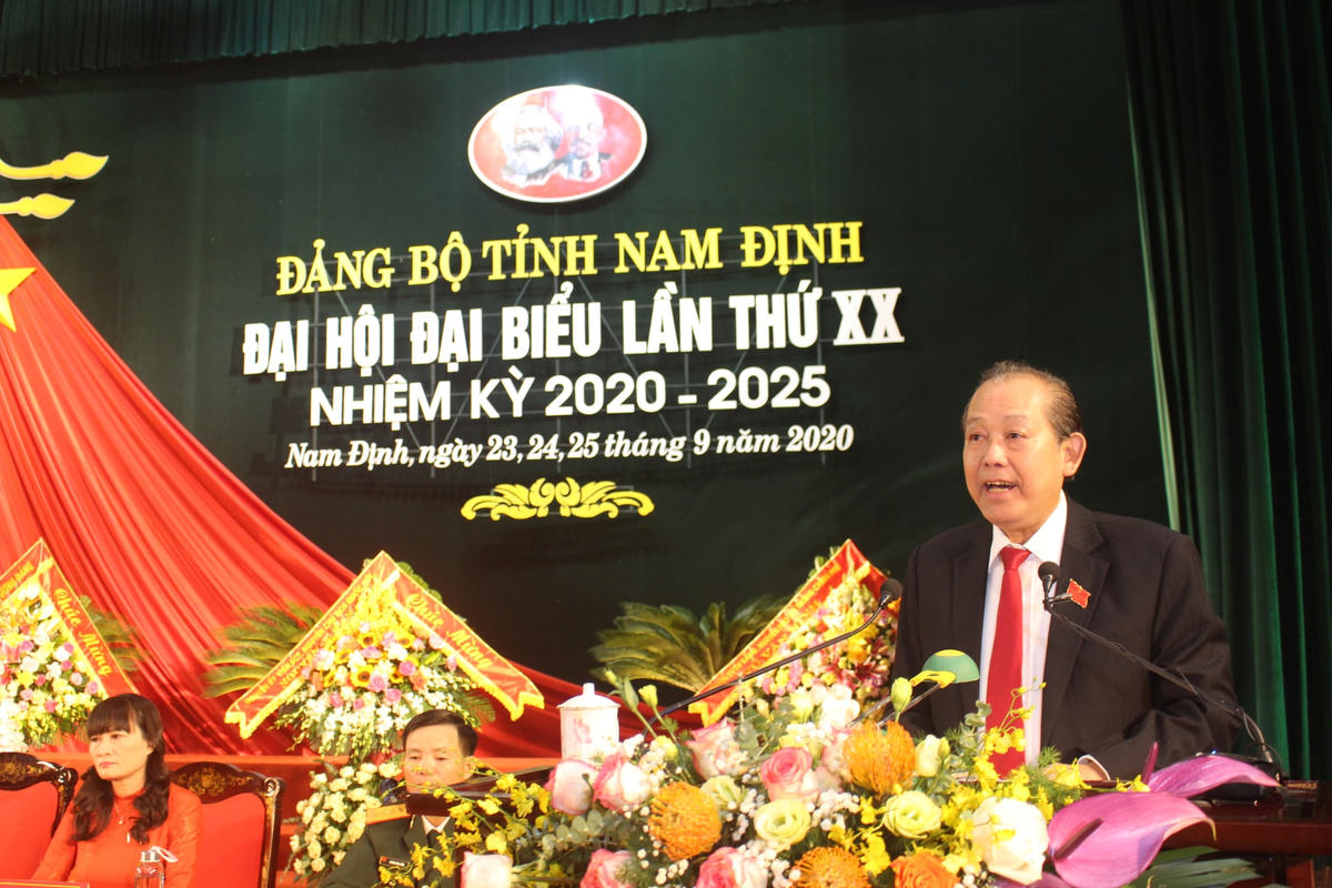 Ủy viên Bộ Chính trị, Phó Thủ tướng Thường trực Trương Hòa Bình phát biểu tại Đại hội