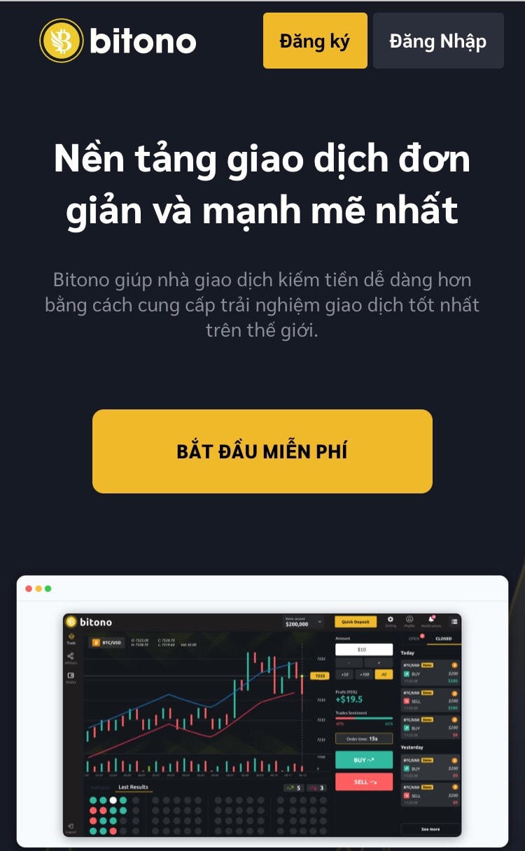 Tài khoản đăng nhập vào Bitono