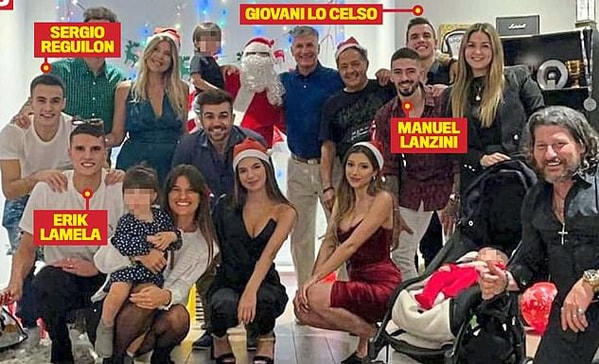 Sergio Reguilon, Lamela và Lo Celso của Tottenham cùng Lanzini của West Ham tụ tập dịp Giáng sinh vừa qua. Ảnh: Daily Mail.