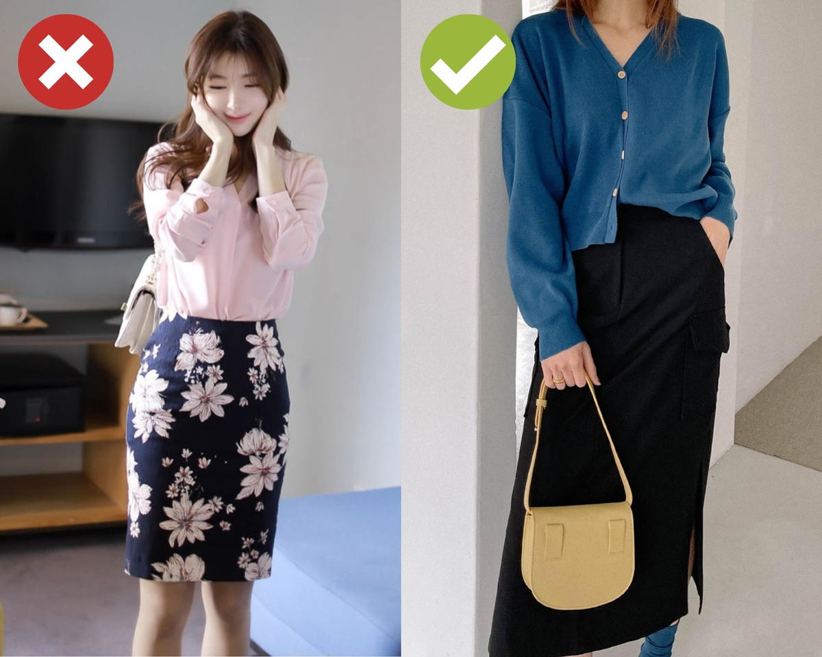 Chân váy bút chì, họa tiết hoa to bản.