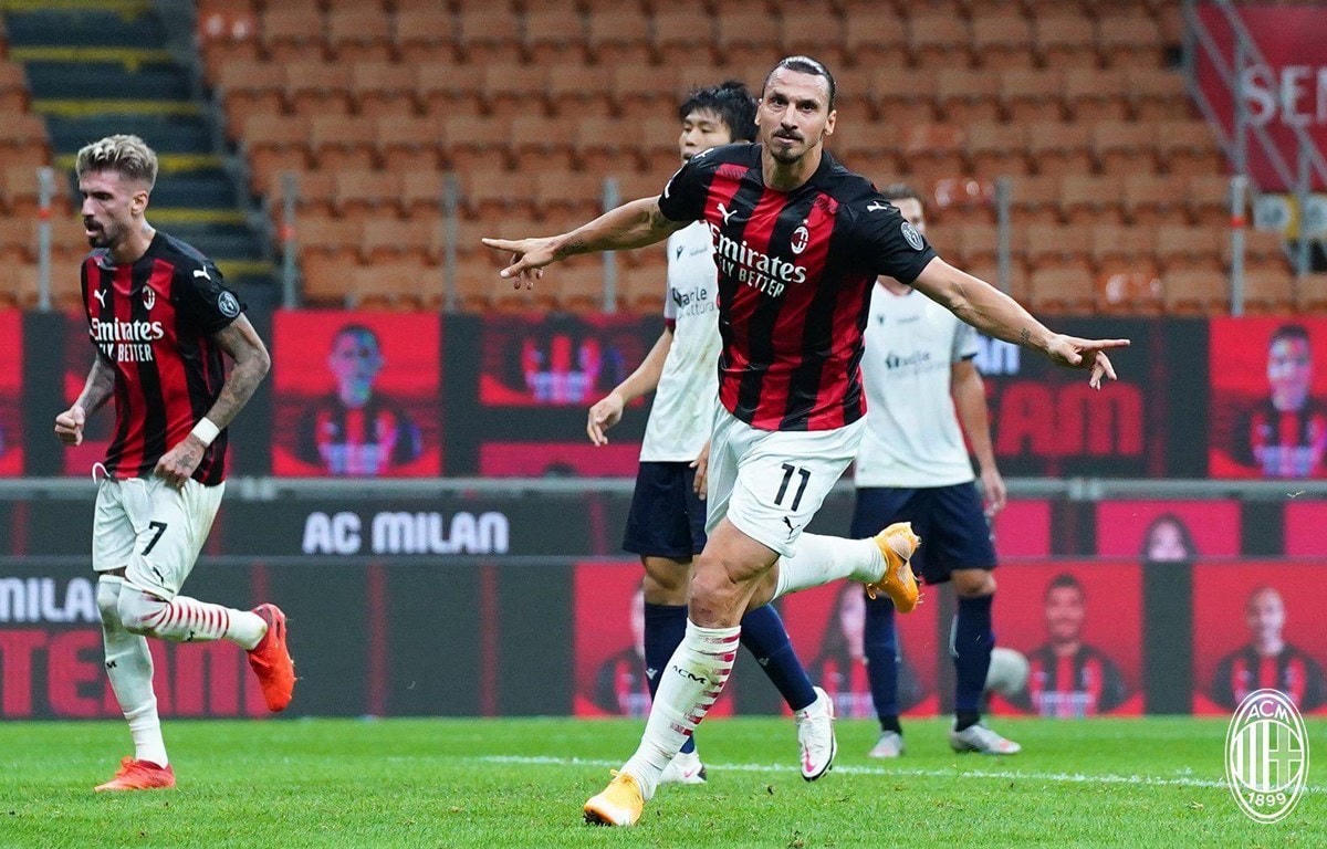 Ibrahimovic lập cú đúp giúp Milan chiến thắng. (Nguồn: ACMilan).