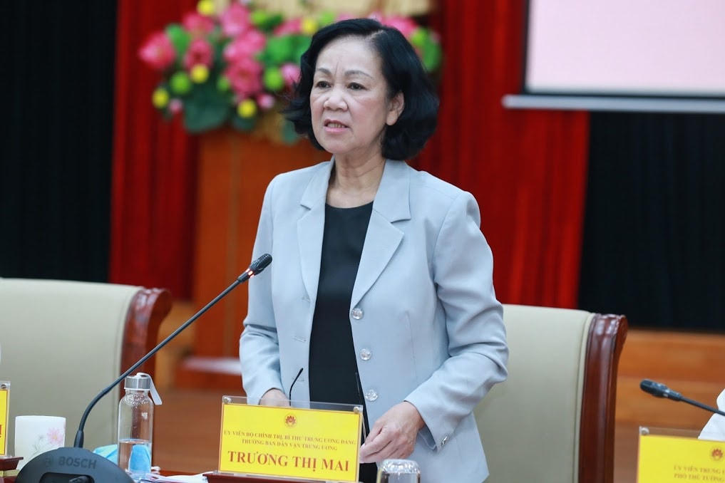 Trưởng ban Dân vận Trung ương Trương Thị Mai phát biểu tại Hội nghị.