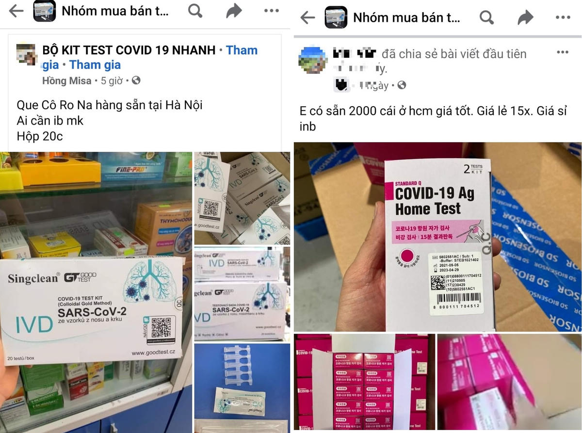 Những bộ kit test nhanh Covid-19 được rao bán tràn lan trên "chợ trời". Ảnh chụp màn hình.