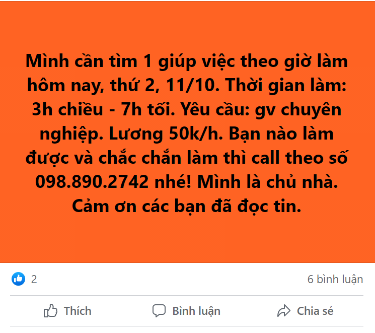 Nhu cầu tìm giúp việc và gia sư trên các hội nhóm tăng mạnh. Ảnh chụp màn hình.
