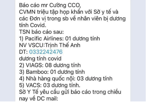"Báo cáo" về số ca nhiễm Covid-19 đang được lan truyền trên mạng xã hội. Nguồn: FB.