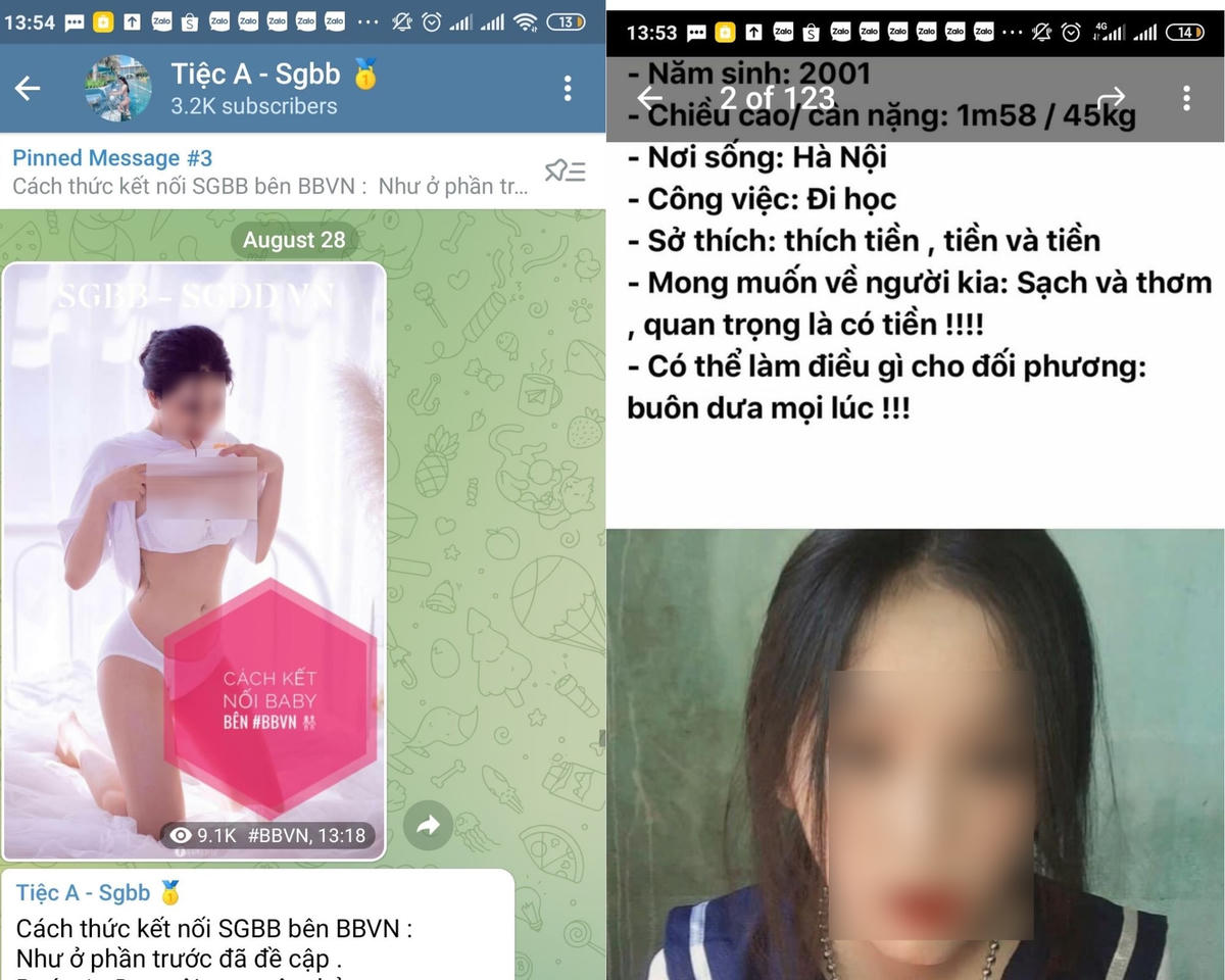 Tú ông, tú bà này sẽ đăng tải một số thông tin về "Baby" như ngoại hình, chiều cao, cân nặng, số đo ba vòng để khách lựa chọn