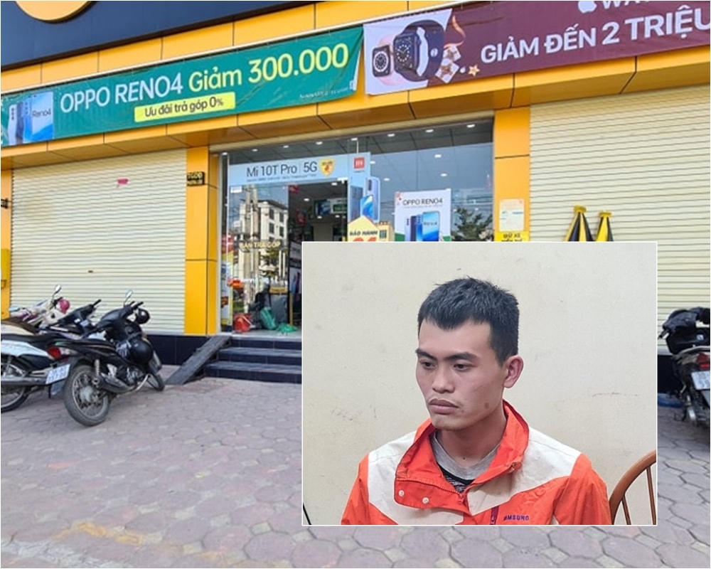 Đối tượng Lê Anh Chiến và cửa hàng Thế giới di động nơi xảy ra vụ án.