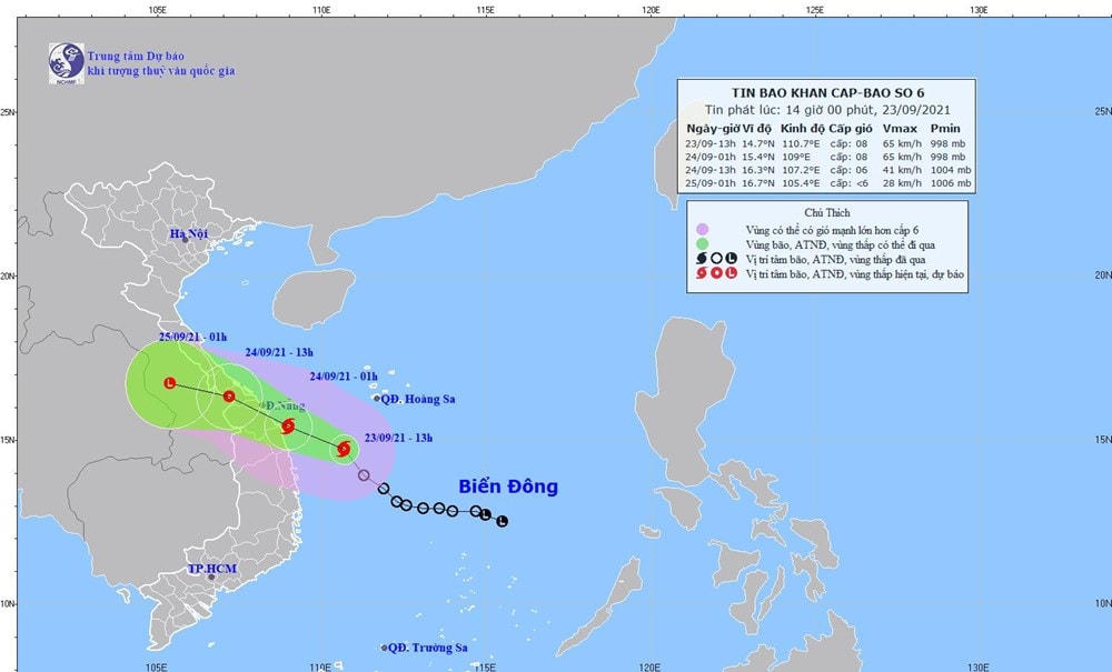 Hình ảnh vị trí và đường đi của bão số 6. (Nguồn: nchmf.gov.vn).