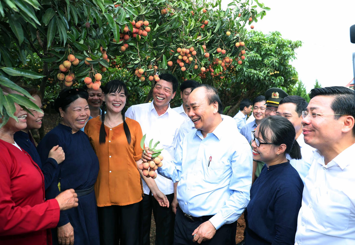 Thủ tướng Nguyễn Xuân Phúc thăm “Vườn quả Bác Hồ” tại xã Quý Sơn, huyện Lục Ngạn, tỉnh Bắc Giang, ngày 6/6/2020. (Ảnh: VGP).