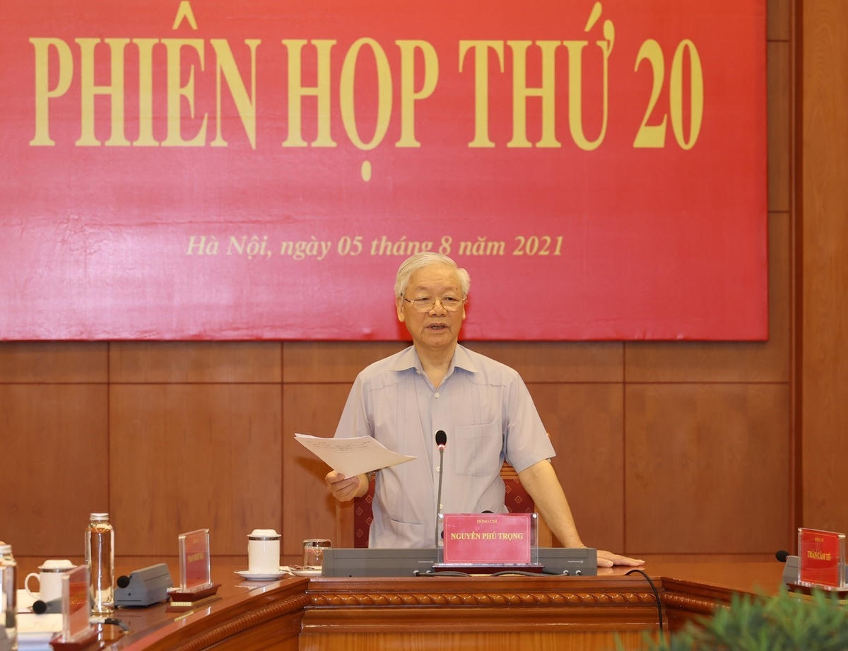 Tổng Bí thư Nguyễn Phú Trọng phát biểu kết luận Phiên họp thứ 20. Ảnh: TTXVN.