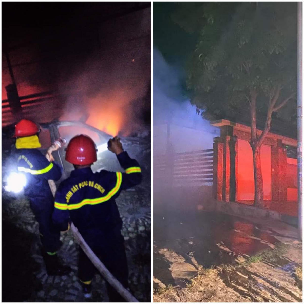 Lực lượng và phương tiện được điều động đến dập đám cháy (Ảnh: Phòng Cảnh sát PCCC và CNCH Công an tỉnh Quảng Trị).