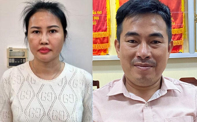 Bị can Hoàng Thị Thúy Nga và Lương Tấn Thành tại cơ quan điều tra. Ảnh: Cơ quan điều tra cung cấp.