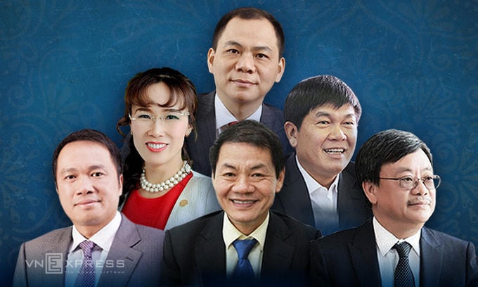 6 tỷ phú Việt Nam nằm trong danh sách của Forbes năm nay. Đồ họa: Tạ Lư.