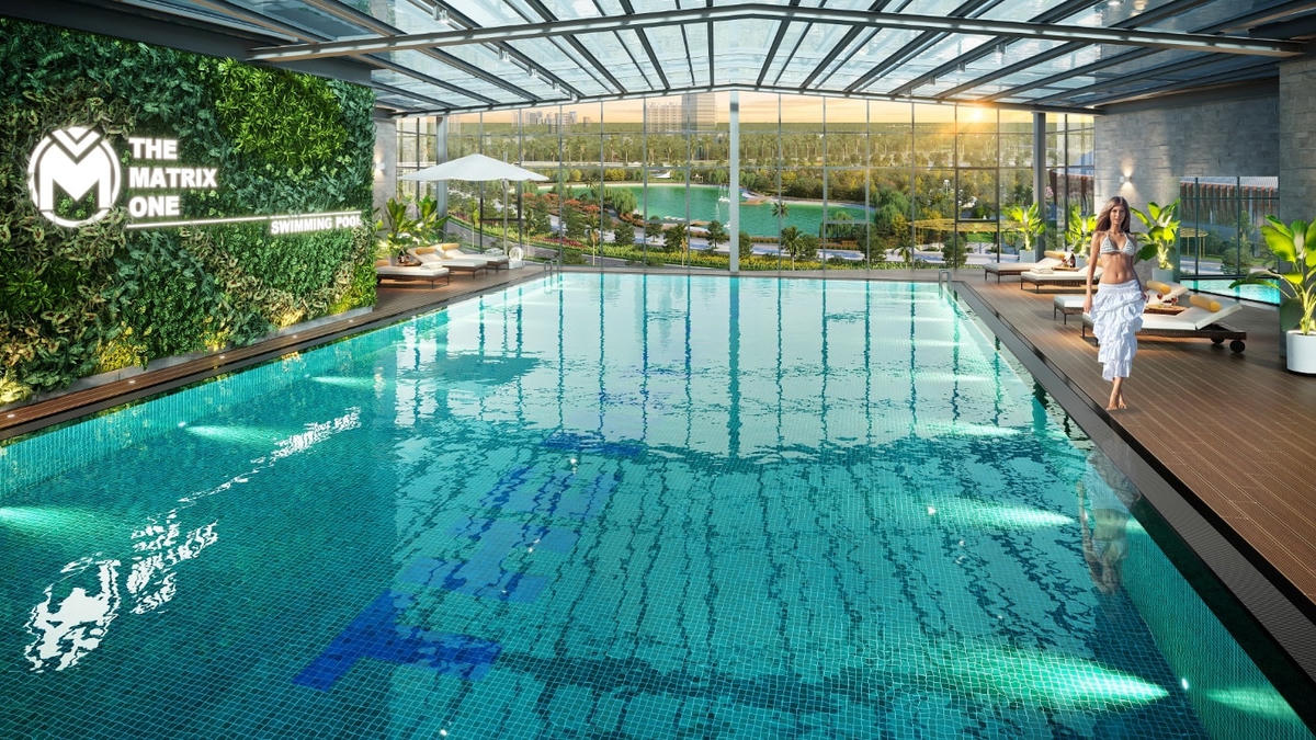 Bể bơi giữa tầng không nối giữa 2 tòa tháp view trực diện công viên 14ha.