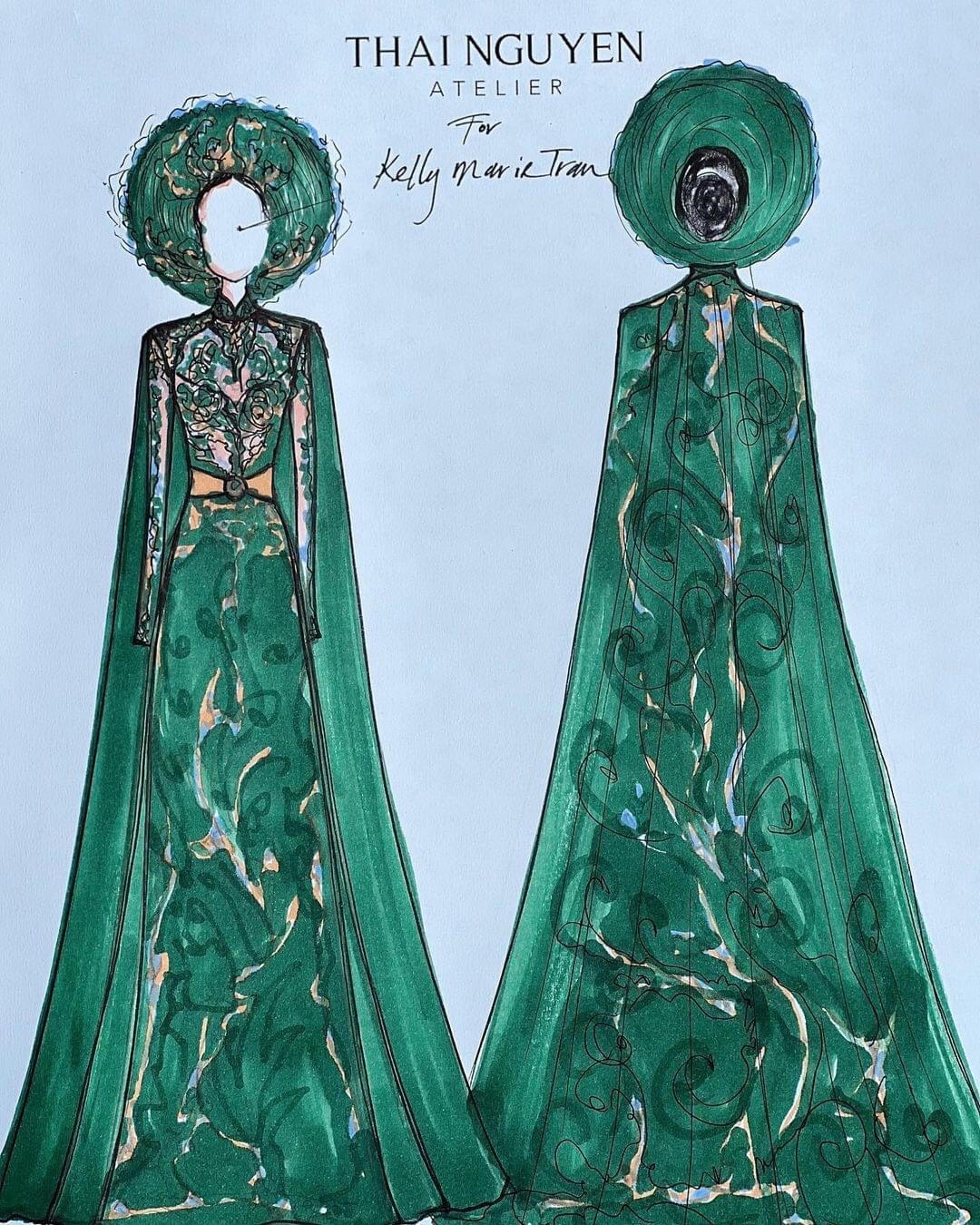 Thiết kế áo dài của NTK Thái Nguyễn xuất hiện tại thảm đỏ Oscar 2022.  