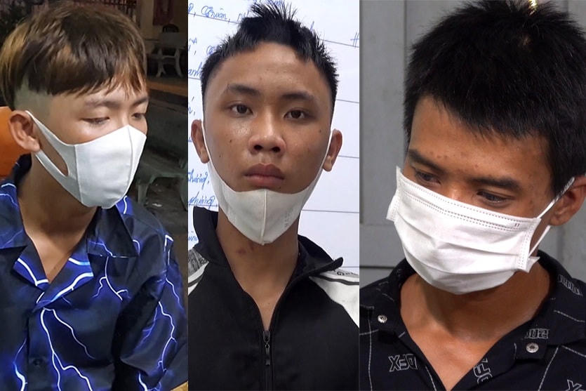 Các đối tượng liên quan đến vụ xịt hơi cay cướp tài sản và trộm hàng loạt xe máy bị công an bắt giữ (Ảnh: A.X).