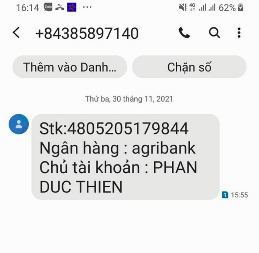 Số tài khoản mà đối tượng giả dành gửi vòi tiền doanh nghiệp.