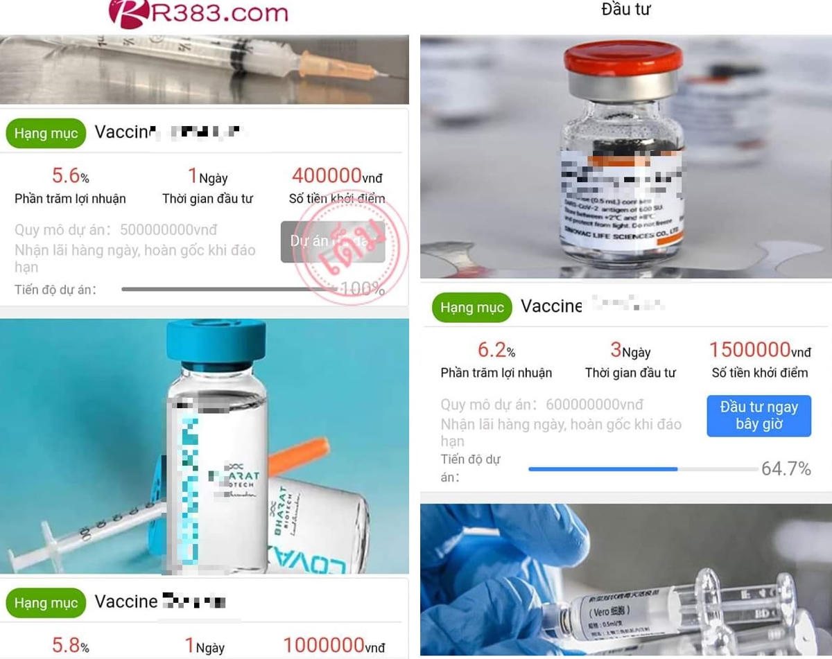 Các gói đầu tư thường được đặt theo tên một số loại vaccine nổi tiếng.
