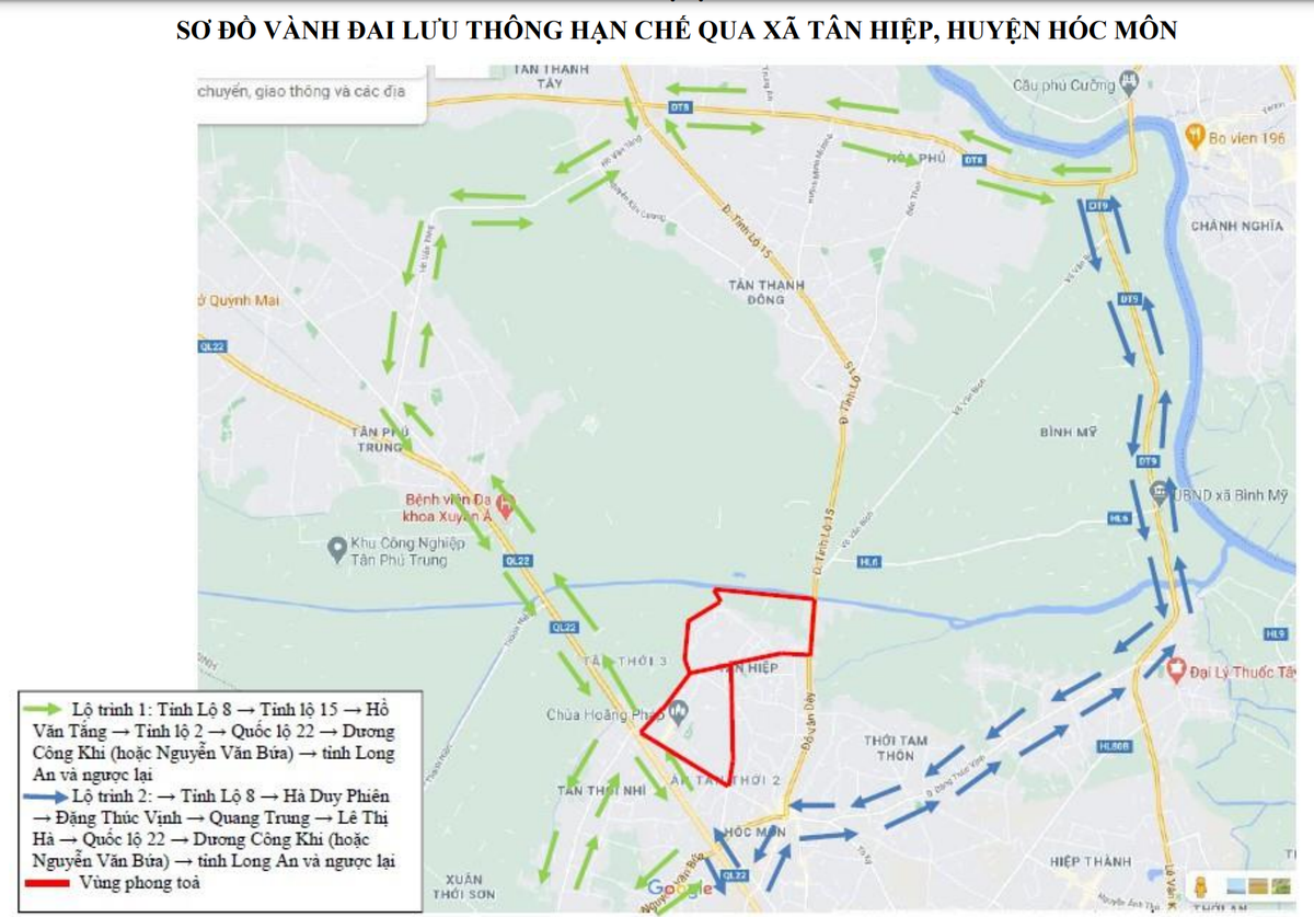 lộ trình di chuyển không qua khu vực phong toả ở Hóc Môn