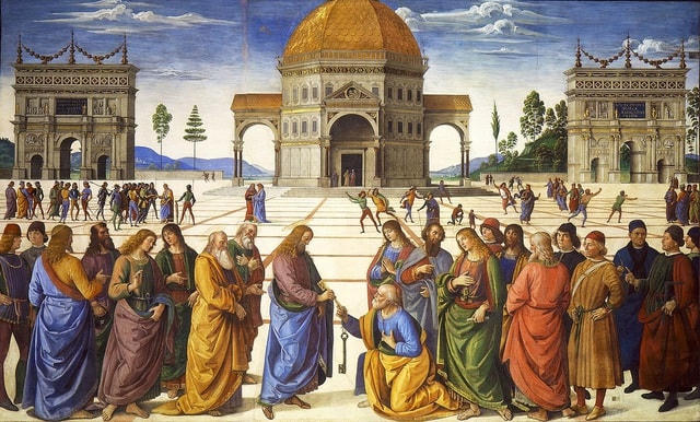 Bức "Trao lại chìa khóa" do họa sĩ Pietro Perugino thực hiện hồi năm 1481.