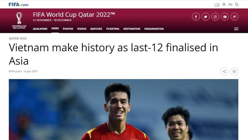 Bài viết trên trang chủ của FIFA. (Ảnh: Chụp màn hình).