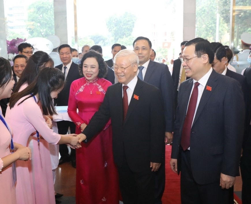 Tổng Bí thư, Chủ tịch nước Nguyễn Phú Trọng đến dự Đại hội đại biểu Đảng bộ thành phố Hà Nội lần thứ XVII. (Ảnh: Văn Điệp/TTXVN).