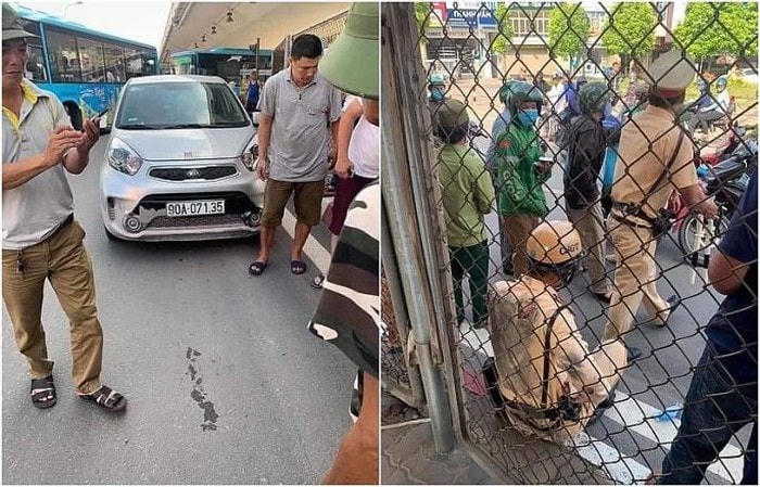 Lái xe Lê Xuân Hùng không chấp hành hiệu lệnh, nhấn chân ga đâm thẳng vào Tổ công tác. Ảnh Báo mới.