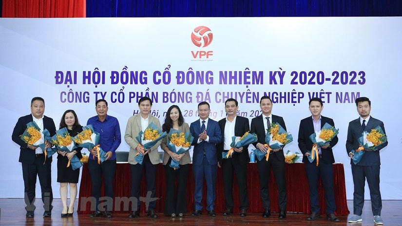 Hình ảnh Đại hội đồng cổ đông nhiệm kỳ 2020-2023 của Công ty cổ phần Bóng đá chuyên nghiệp Việt Nam sáng 28/11. (Ảnh: Đức Cường/Vietnam+).