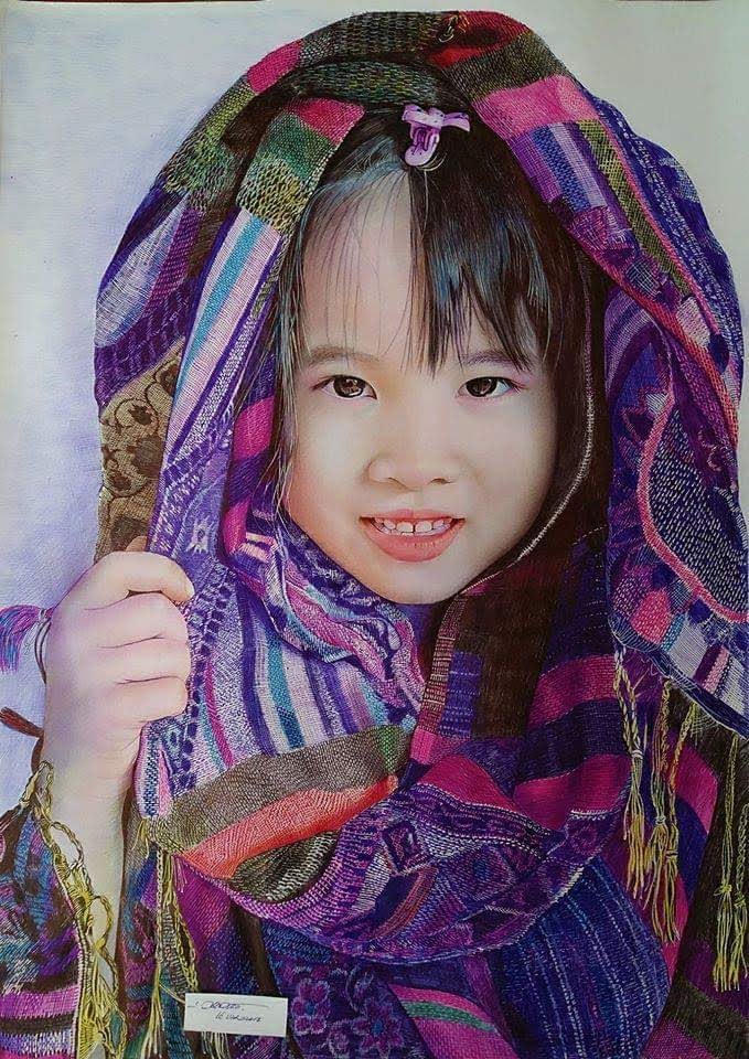 Một trong số tác phẩm tranh khổ lớn bằng bút bi của Lê Vinh