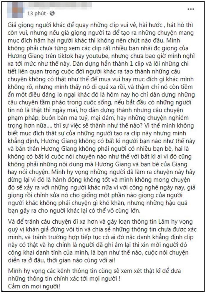 Quản lý Hương Giang lên tiếng về clip ghi âm 18+.