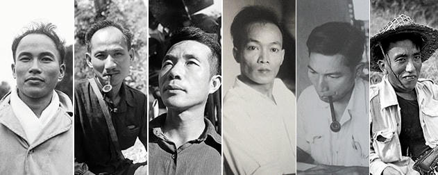Từ trái sang: Nhà văn Tô Hoài, nhà văn Nguyễn Tuân, nhà văn Nguyễn Huy Tưởng, họa sĩ Nguyễn Sáng, họa sĩ Trần Văn Cẩn, nhạc sĩ Nguyễn Xuân Khoát trong ống kính của NSNA Trần Văn Lưu.