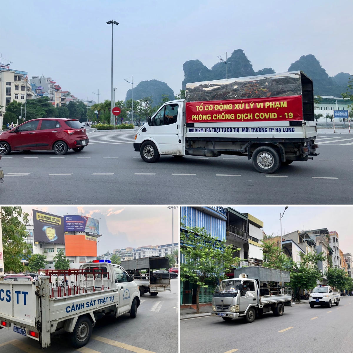 Các lực lượng chức năng thực hiện tuyên truyền các chỉ đạo phòng, chống dịch "từ xa, từ sớm" của tỉnh Quảng Ninh đến từng tổ dân, khu phố.