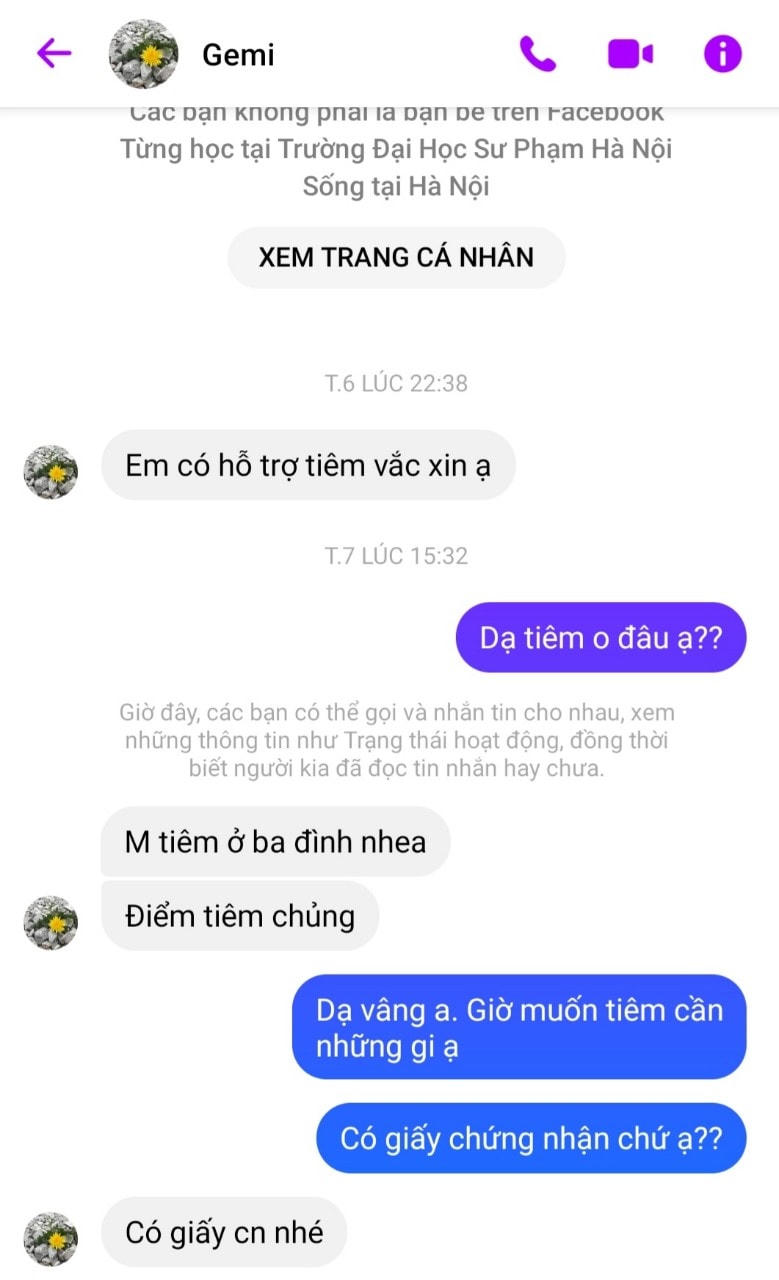 Tài khoản này cho biết nếu đồng ý người có nhu cầu sẽ được tiêm tại một điểm tiêm chủng trên địa bàn quận Ba Đình (Hà Nội).